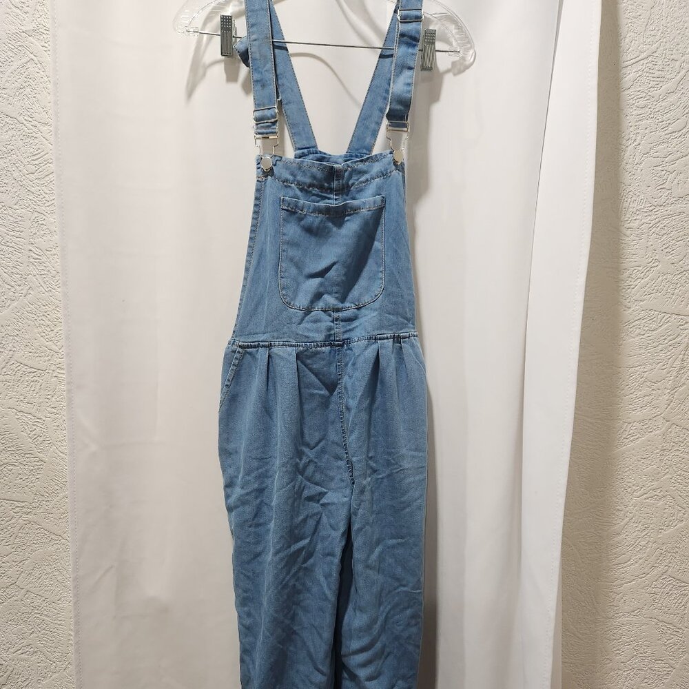 oversized blue stretch overalls